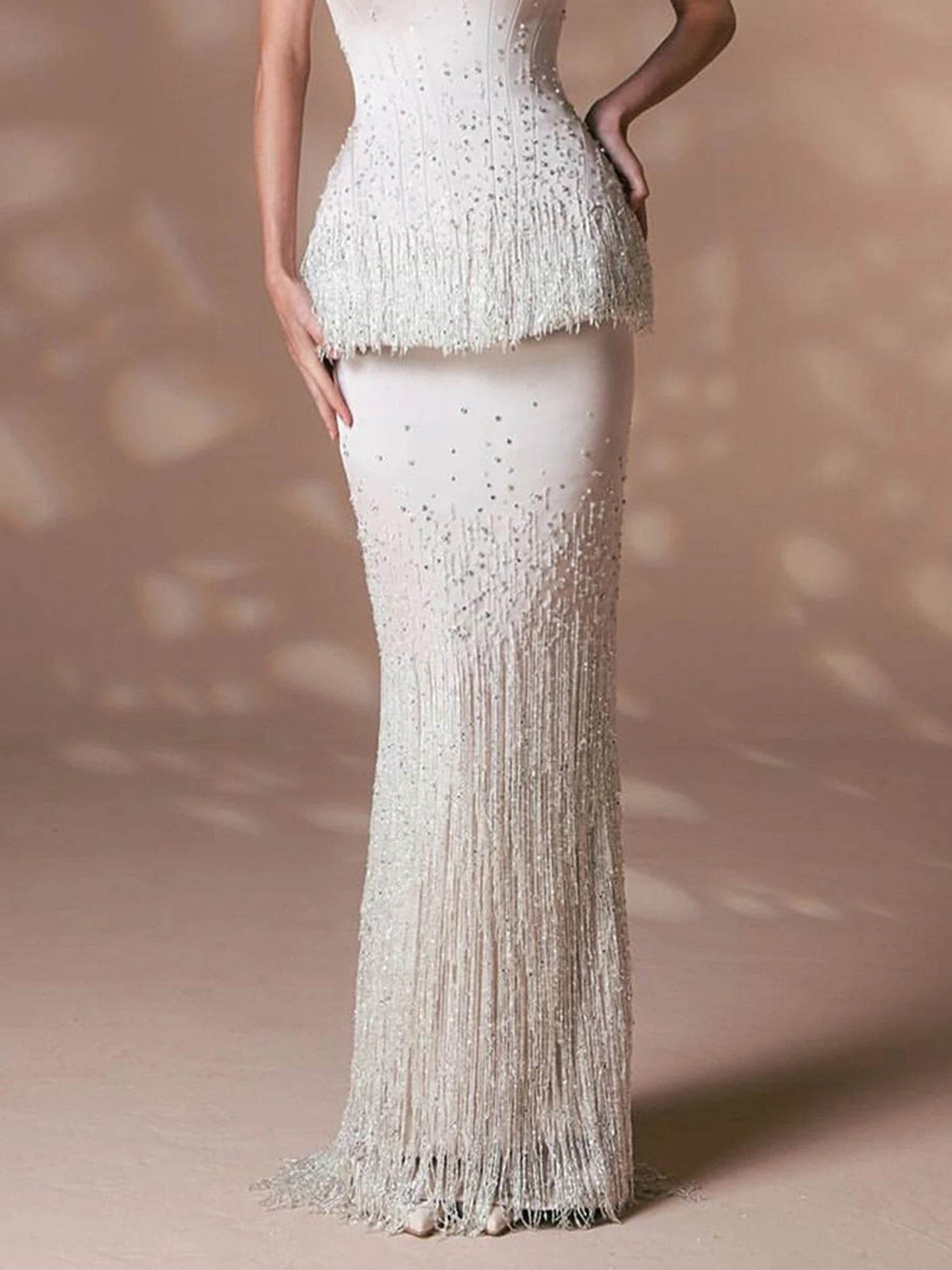 SWEMILE Luxury Crystal Tassel Evening Dress - Strapless Formal Style - Buy Center
