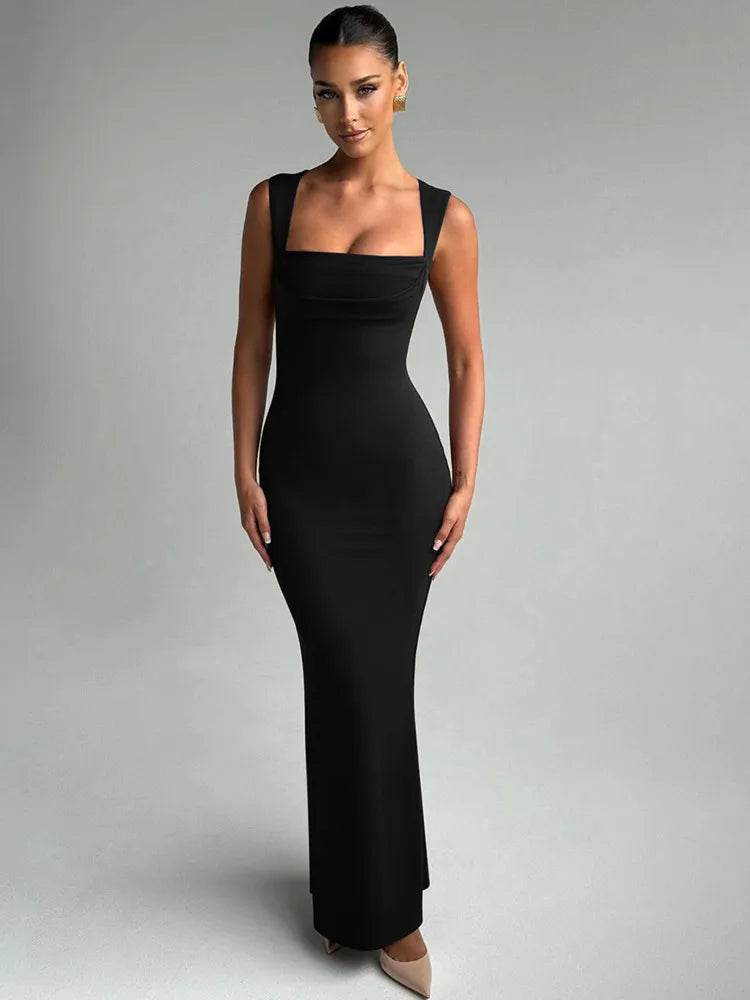 Mozision Sexy Sleeveless Maxi Dress - Square Collar, High Waist Style - Buy Center
