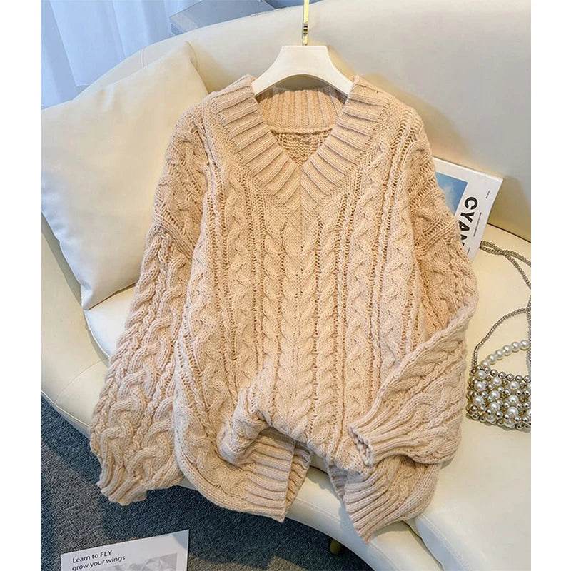 MEXZT Women's Oversized Pink V Neck Sweater - Casual Knitwear - Buy Center