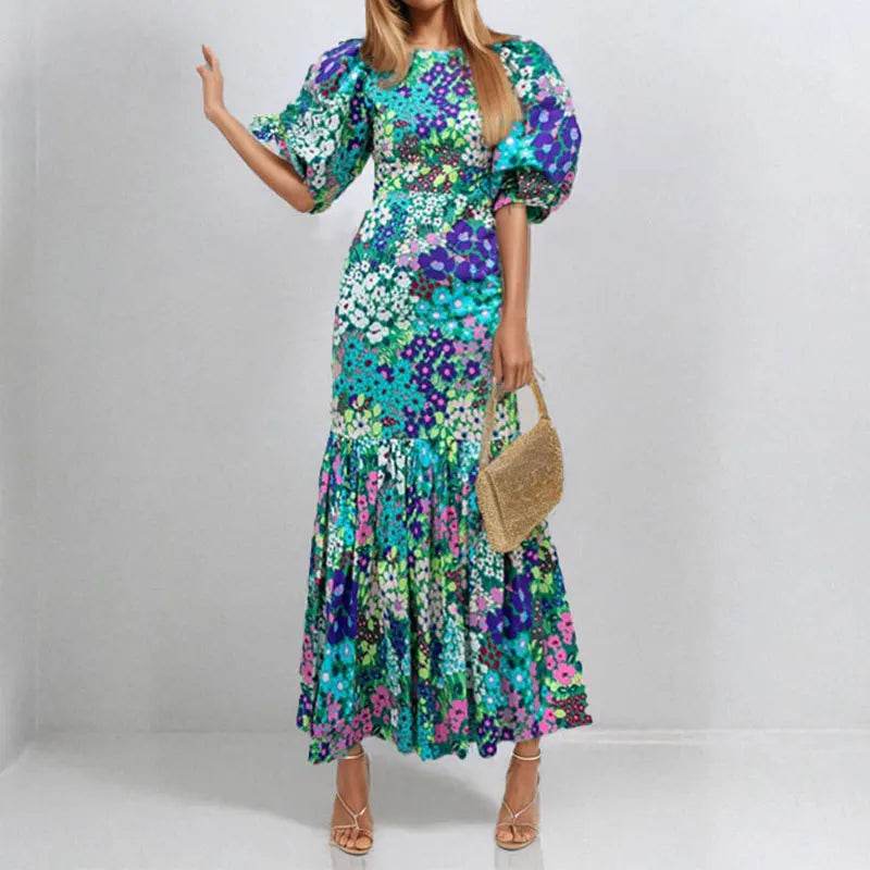 Elegant Casual Dress for Women - O-Neck Puff Sleeve Summer Style - Buy Center