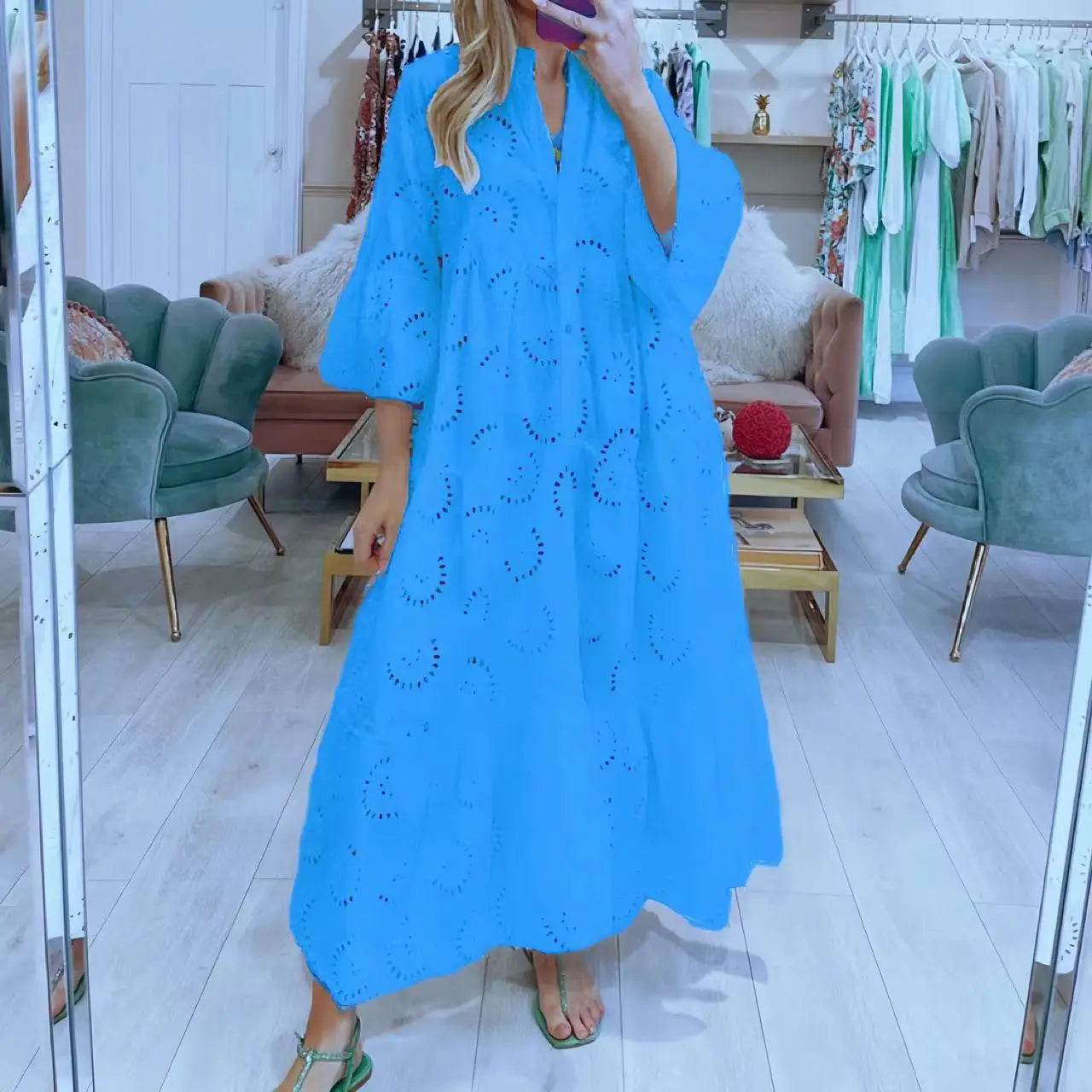 LUZHEN Women's Spring Summer Shirt Dress - V-Neck, Flared Sleeves - Buy Center