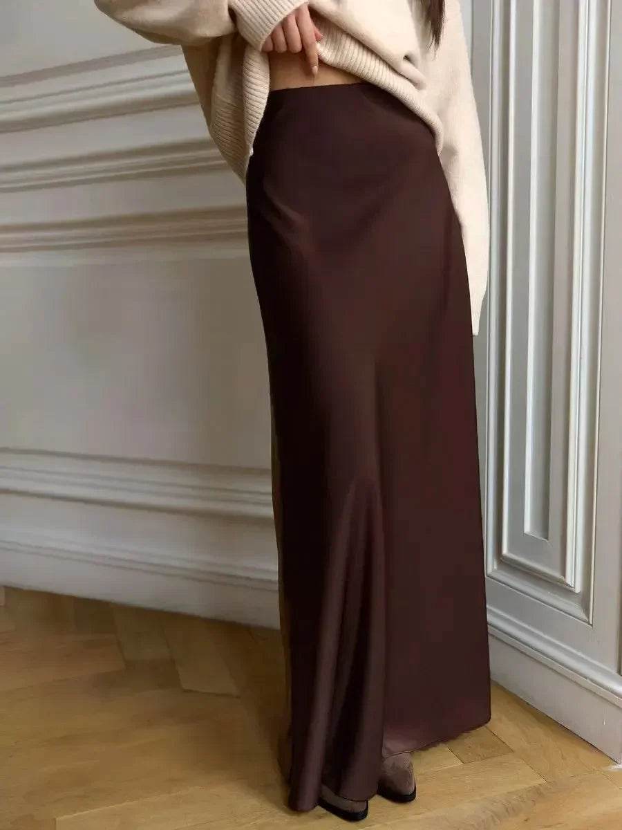 Bornladies Women's Casual Satin Maxi Skirt - High Waist Fishtail Style - Buy Center