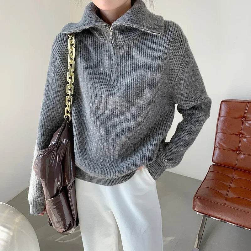 Solid Grey Women’s Turtleneck Sweater - Casual Thick Pullover - Buy Center