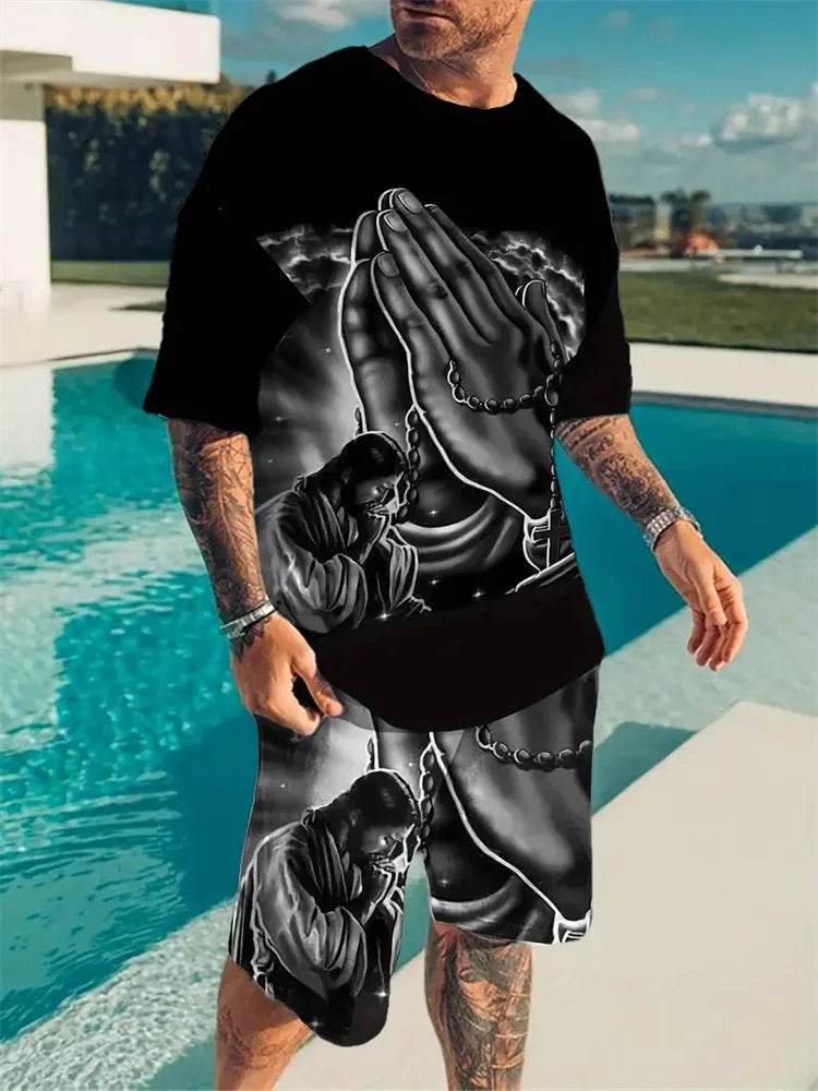 Yeae Plus Size Men's Summer Suit - Short Sleeve, Drawstring Shorts - Buy Center