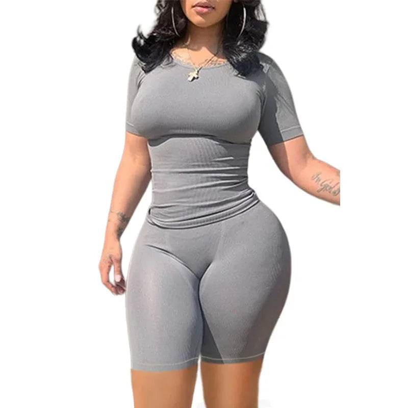 Women's Casual Ribbed 2 Piece Summer Shorts Set - Short Sleeve Top - Buy Center