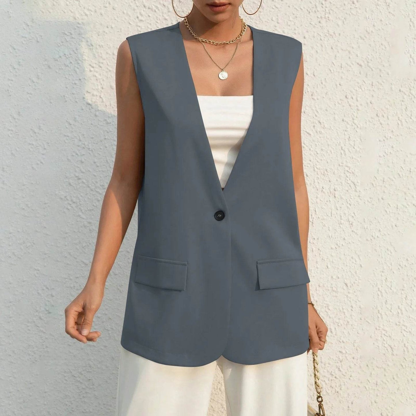 Vintage V-neck Suit Vest for Women - Casual Thin Blazer Jacket - Buy Center