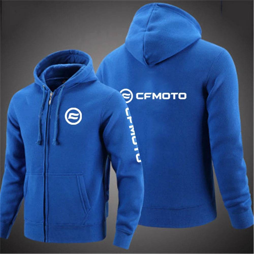 2024 Cfmoto Logo Print Hoodies - Men's Solid Color Zip-Up Jacket - Buy Center
