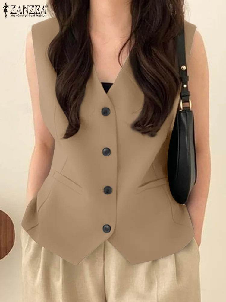 ZANZEA Women’s V-Neck Sleeveless Office Vest - Summer Fashion 2024 - Buy Center