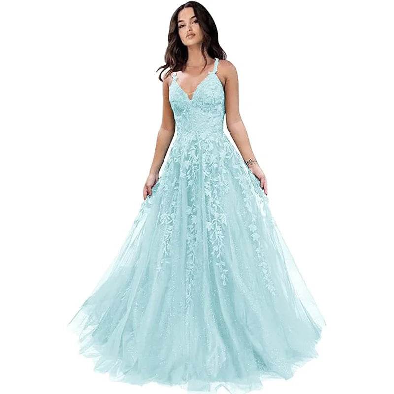 GUXQD Customized A-Line Spaghetti Strap Evening Dress - Tulle Appliques - Buy Center