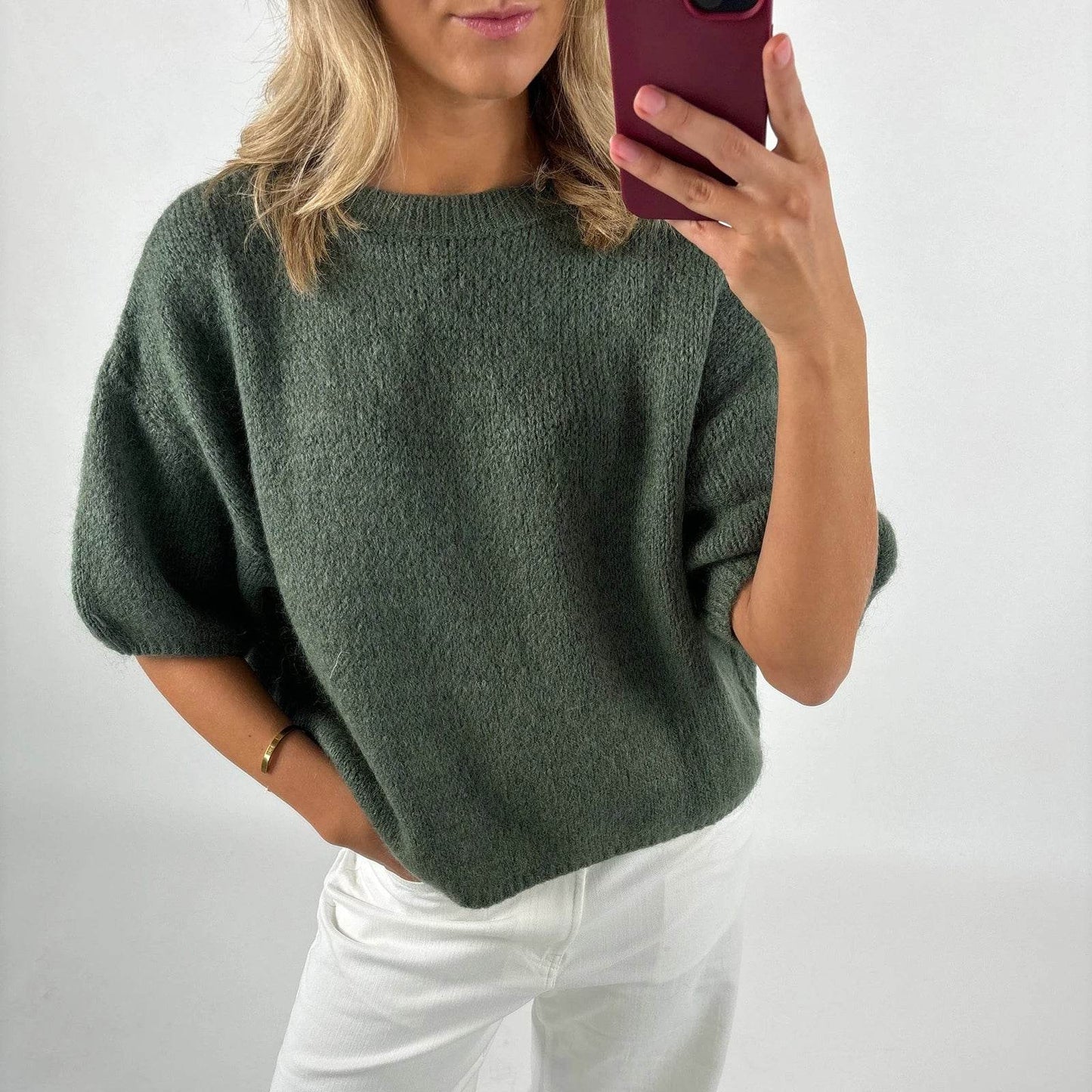 Imcute Women's Short Sleeve Crop Sweater - Casual Vintage Knitwear - Buy Center