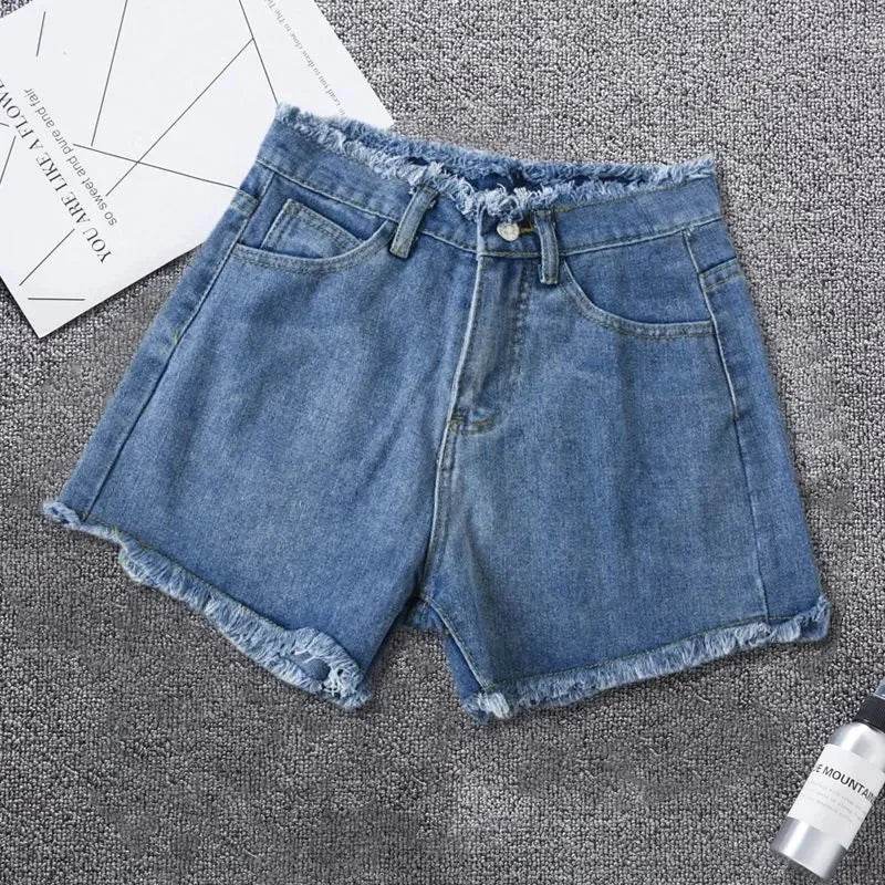 OKXGNZ Women's High Waist Denim Shorts - Casual Distressed Style - Buy Center