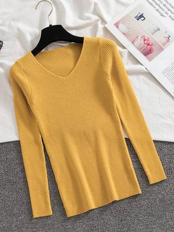 AOSSVIAO Women’s V Neck Sweater - Casual Slim-fit Long Sleeve Top - Buy Center