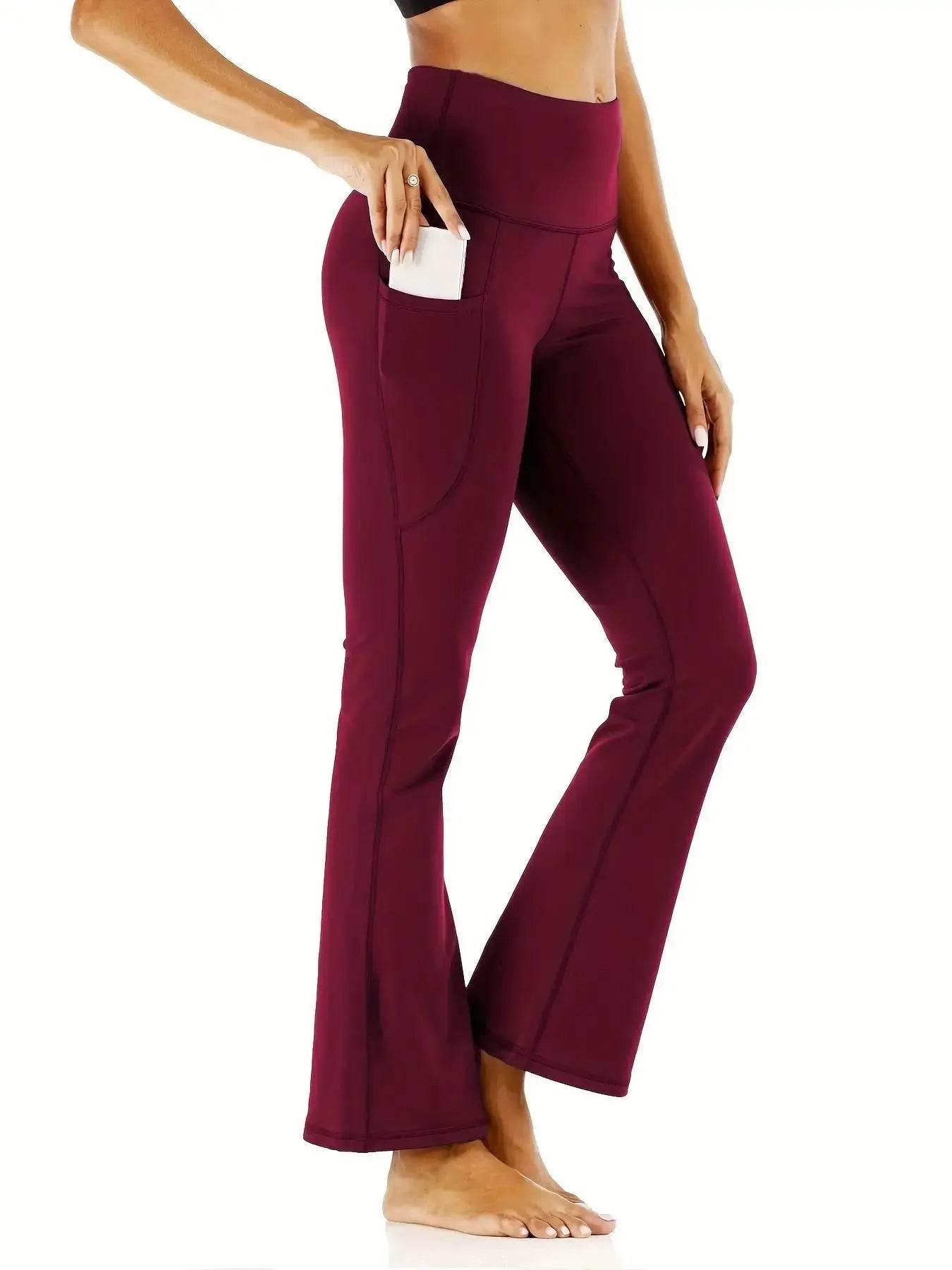 Women's High Waist Flared Yoga Pants with Pockets - Fitness Essential - Buy Center
