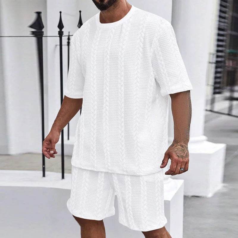 Ayrbao Men's Casual Summer Hoodie Set - Knit, Short Sleeve, Solid Color - Buy Center