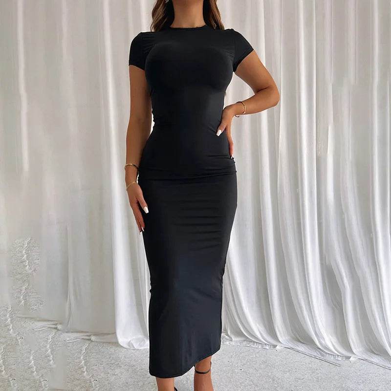 Women's Slim Fit Black and White T-Shirt Dress - Casual Summer Style - Buy Center