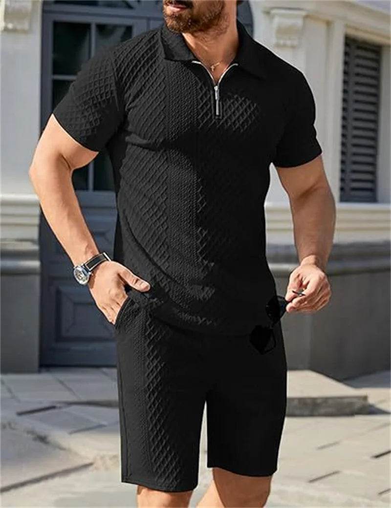 KUXEECOOL Men's Casual Polo Shirt & Shorts Set - Summer Style - Buy Center