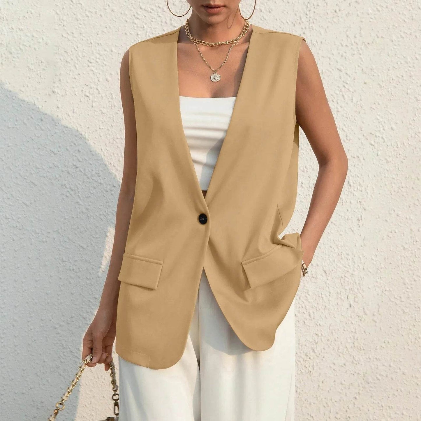 Vintage V-neck Suit Vest for Women - Casual Thin Blazer Jacket - Buy Center