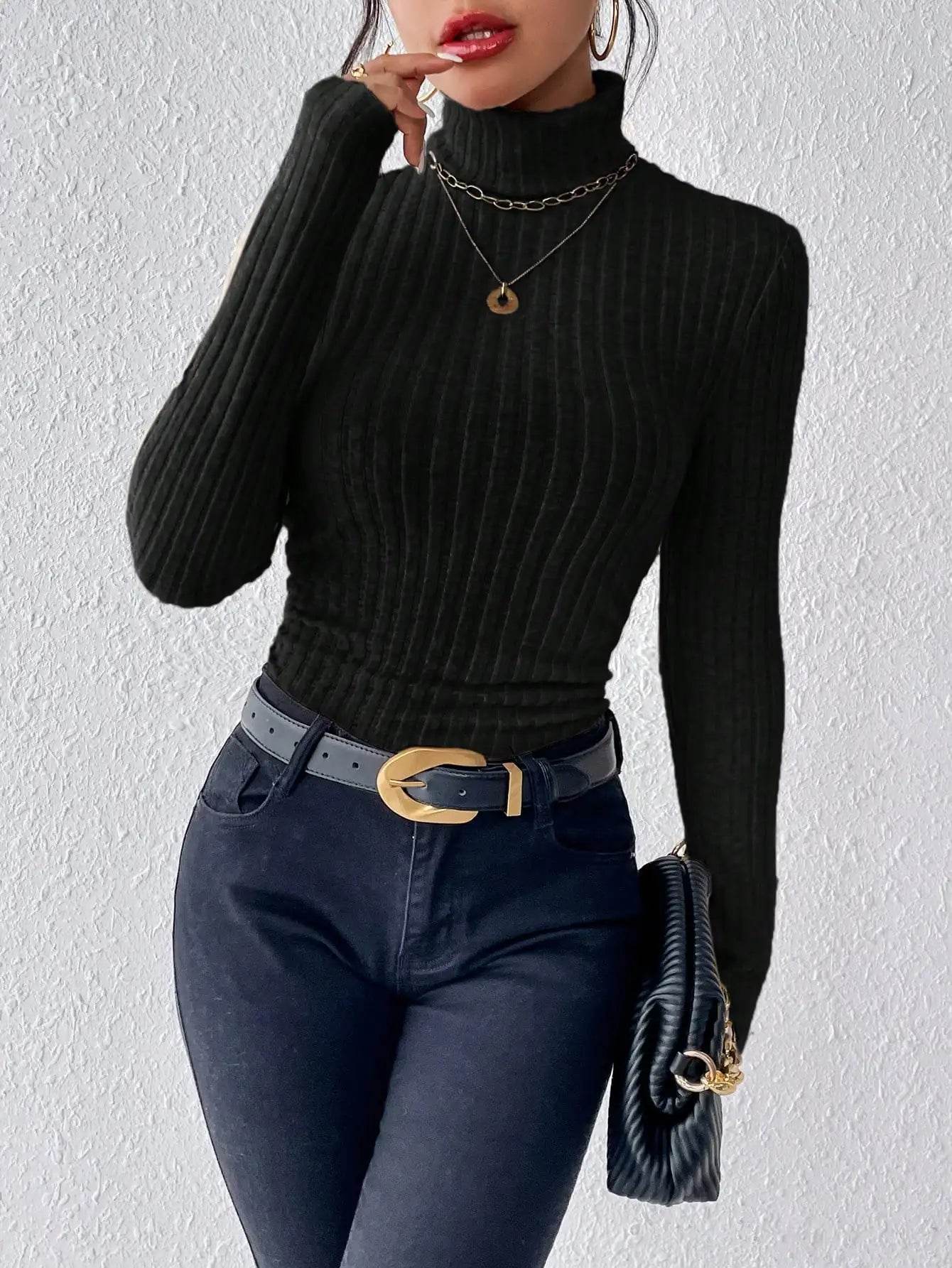 Women's Turtleneck Sweater - Casual Slim Fit Long Sleeve Top - Buy Center