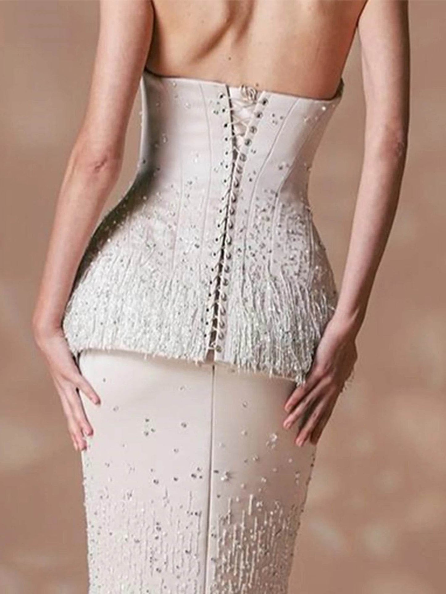 SWEMILE Luxury Crystal Tassel Evening Dress - Strapless Formal Style - Buy Center