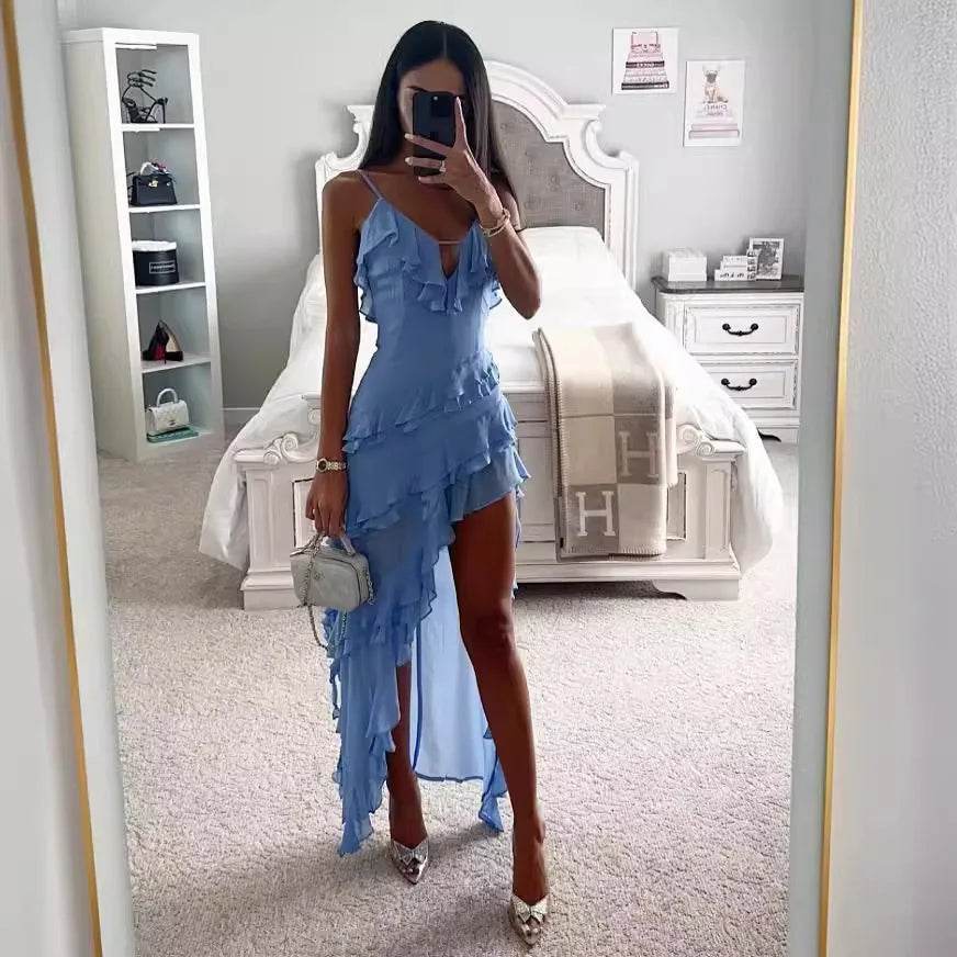 Elegant Women's Strap Maxi Dress - Asymmetrical Mini Clubwear - Buy Center