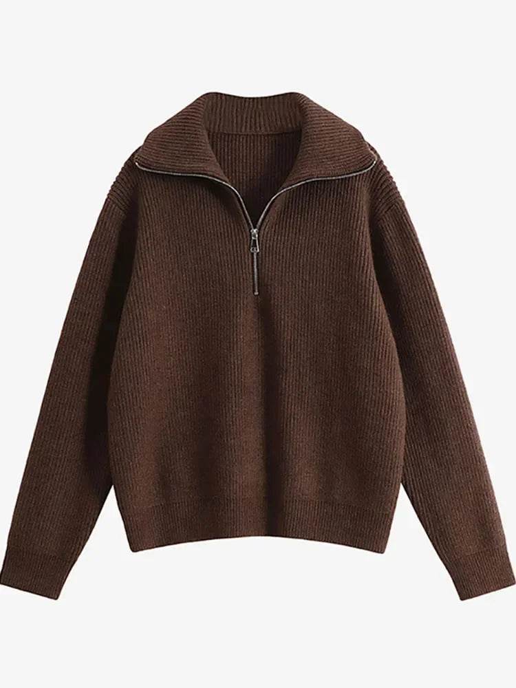 Casual Women's Turtleneck Sweater - Zipper Design, Loose Fit - Buy Center