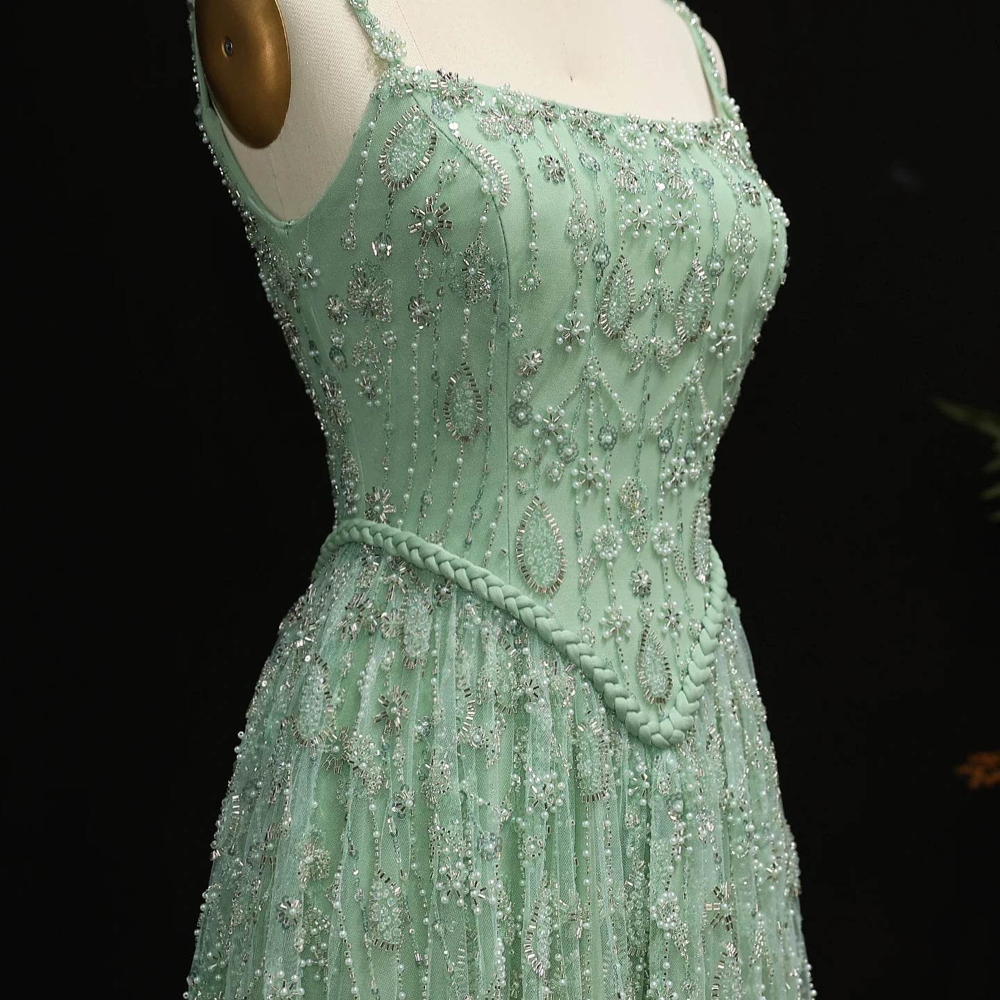Elegant Sage Green Evening Dress - Sharon Said Spaghetti Straps - Buy Center