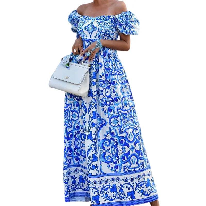 BAMBOOBOY Summer Print Maxi Dress - Elegant Off Shoulder Style - Buy Center