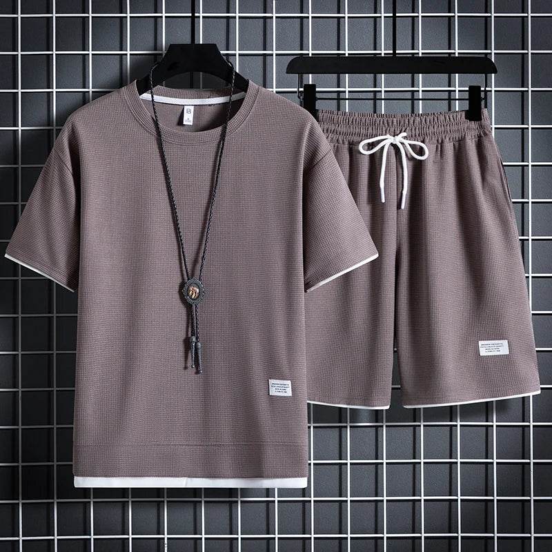 Summer Men's Waffle Set - Casual T-Shirt and Shorts Tracksuit - Buy Center