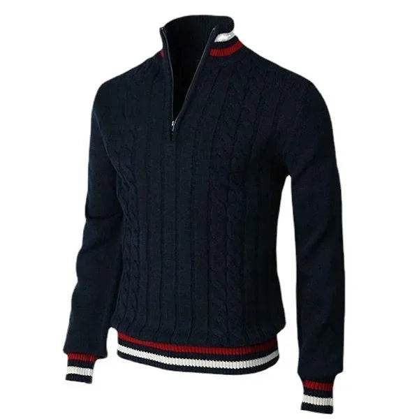 Men Pullovers Sweaters Turtleneck Zipper Thick Tops Full Sleeve Splice Simple Slim Fit Top Knit Casual Regular Autumn Winter - Buy Center