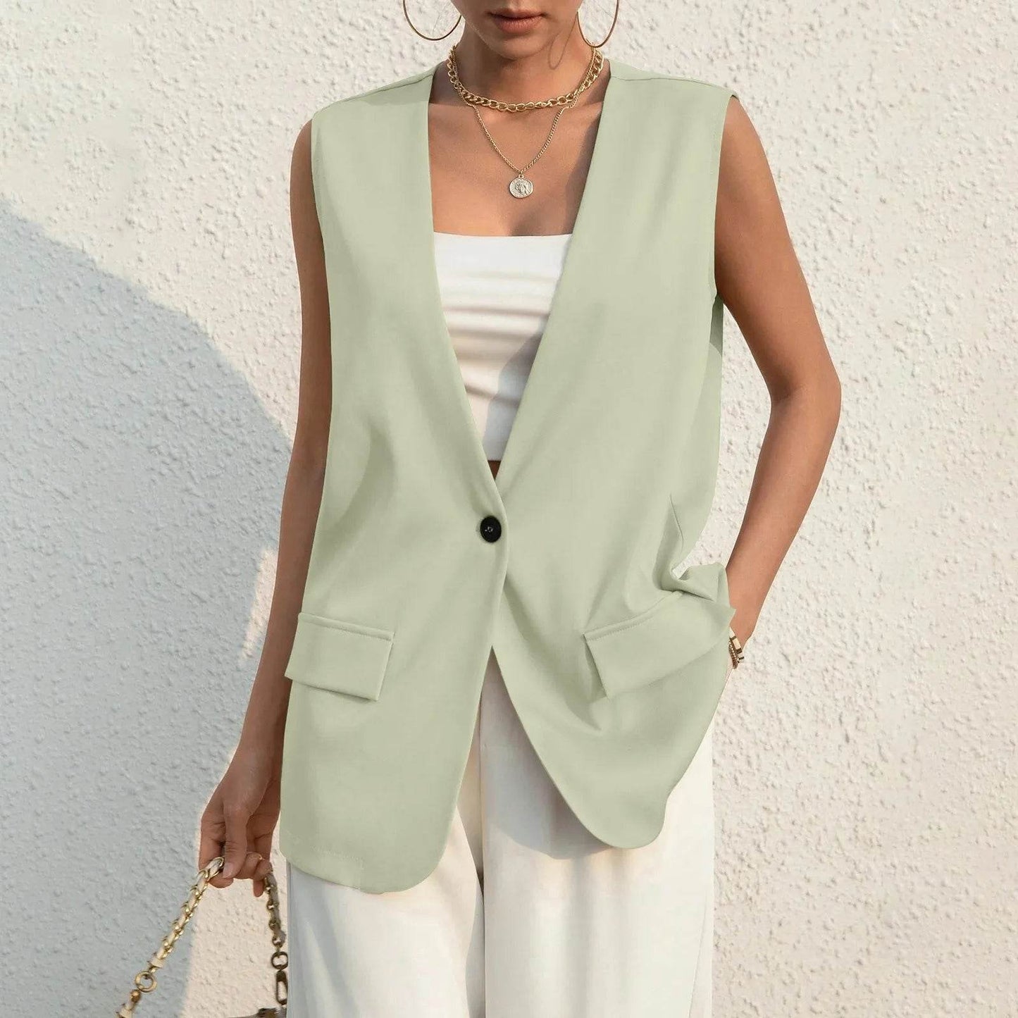 Vintage V-neck Suit Vest for Women - Casual Thin Blazer Jacket - Buy Center