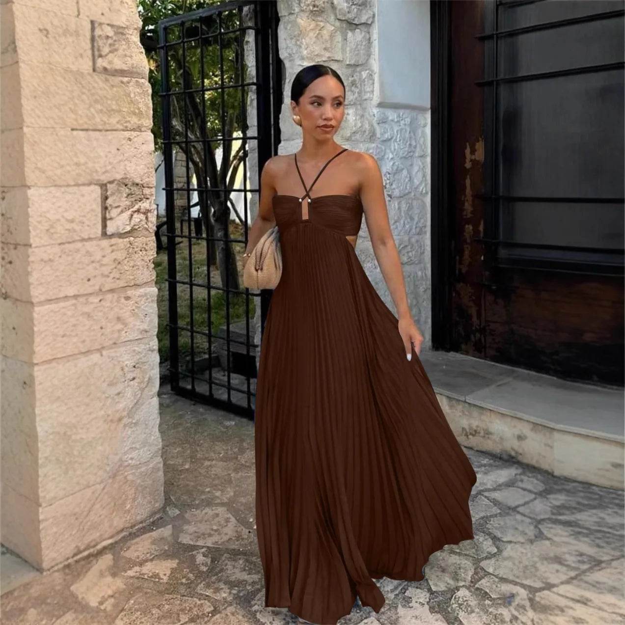 Women's Elegant Summer Camisole Dress - Backless Pleated Design - Buy Center