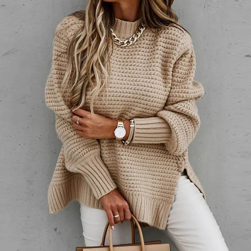 Women's Thick Turtleneck Pullover - Side Split, Cold Resistance Sweater - Buy Center