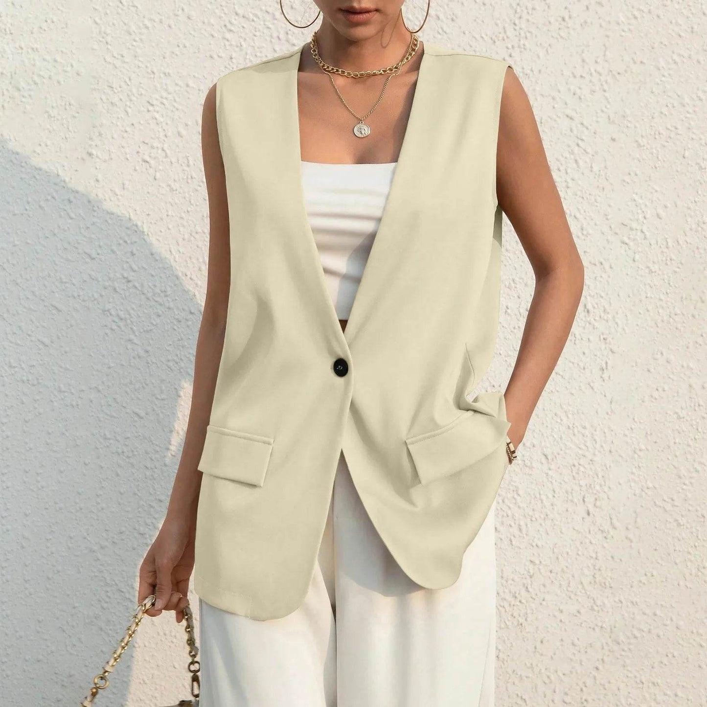 Vintage V-neck Suit Vest for Women - Casual Thin Blazer Jacket - Buy Center