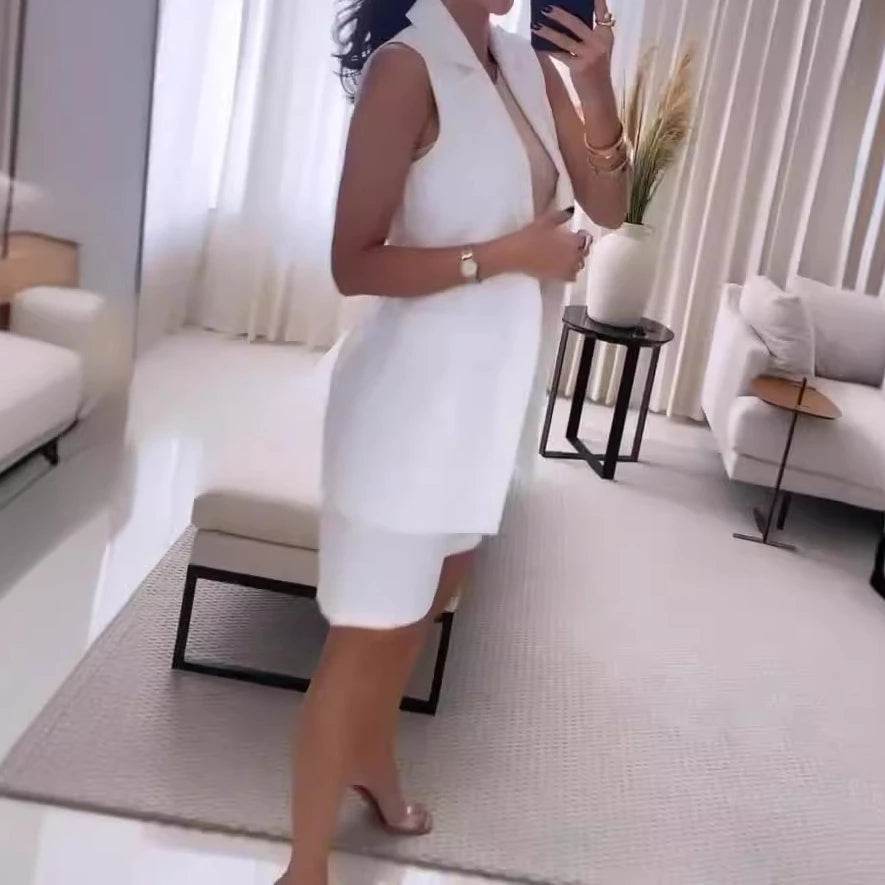 Women’s Elegant Two Piece Short Sets - Sleeveless Blazer & Shorts - Buy Center
