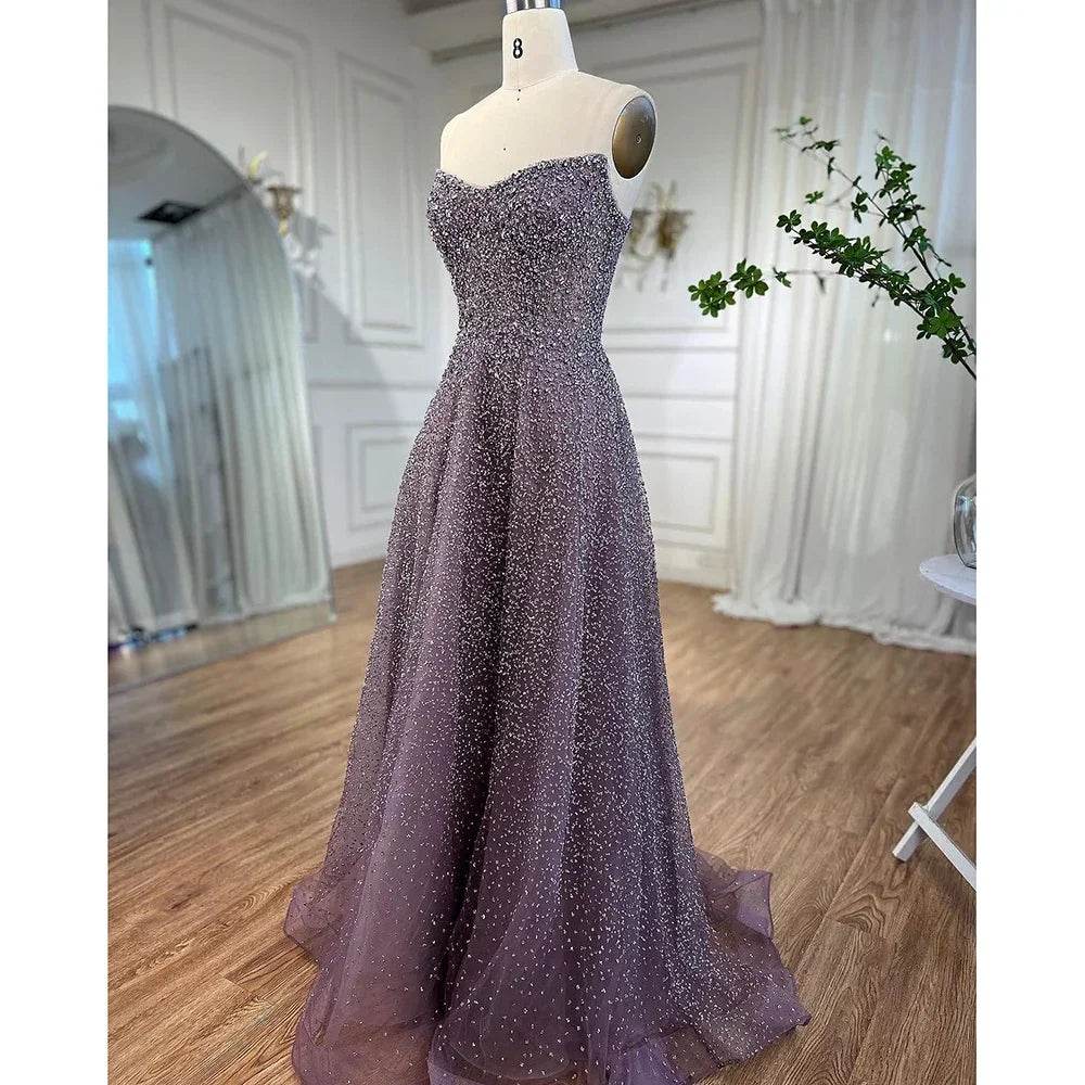 SERENE HILL A-Line Strapless Beaded Evening Dress - Purple Luxury - Buy Center