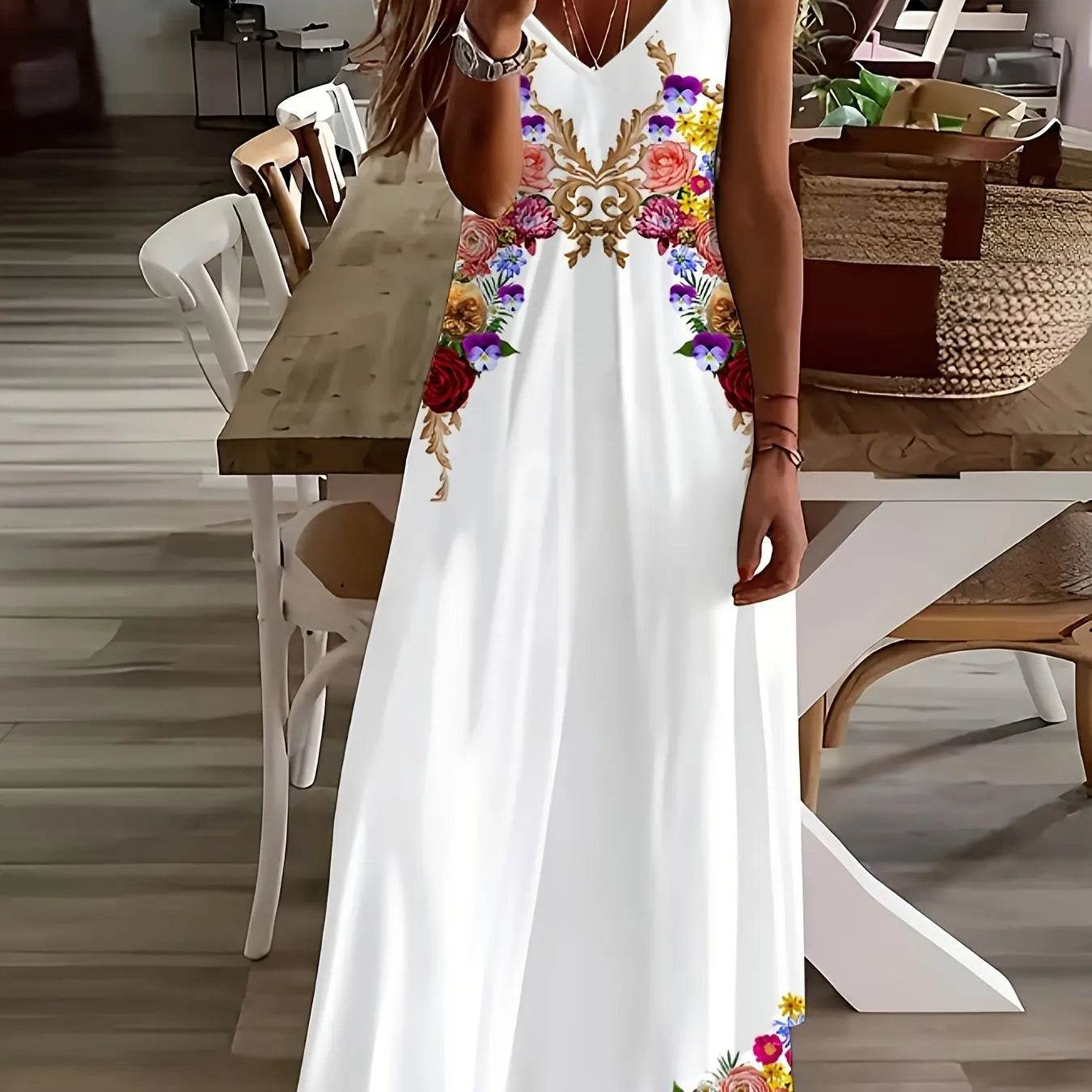 Summer Sleeveless Beach Dress - Geometric Print, Loose Fit for Women - Buy Center