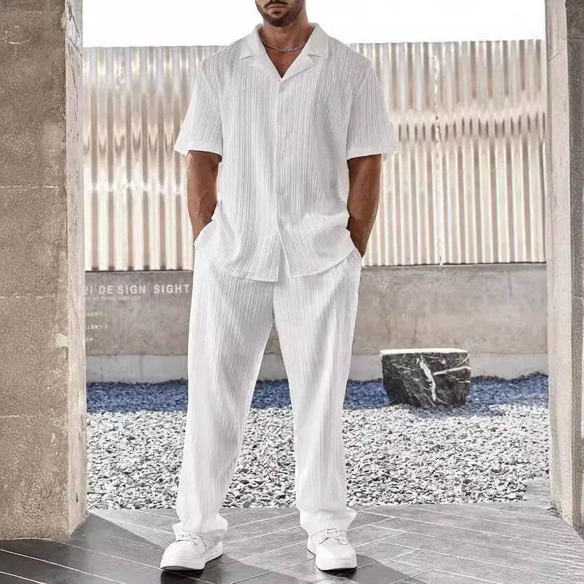 Donsignet Men's Casual Button Shirt & Short Sleeve Pants Set - Buy Center