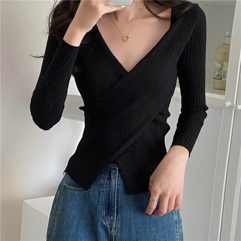 XIBUSANA Women’s V-Neck Knitwear - Casual Long Sleeve Pullover - Buy Center
