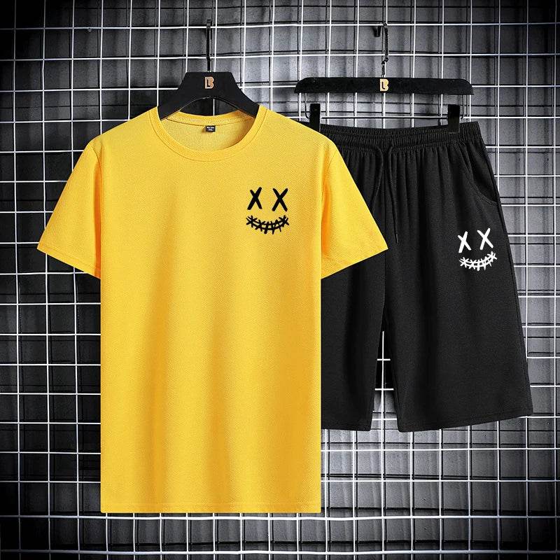 Men's Summer Sports Set - Round Neck T-Shirt & Shorts, Slim Fit - Buy Center