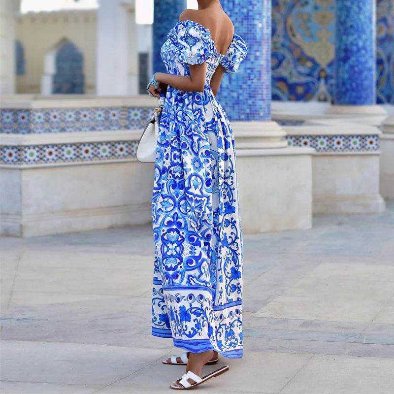 BAMBOOBOY Summer Print Maxi Dress - Elegant Off Shoulder Style - Buy Center