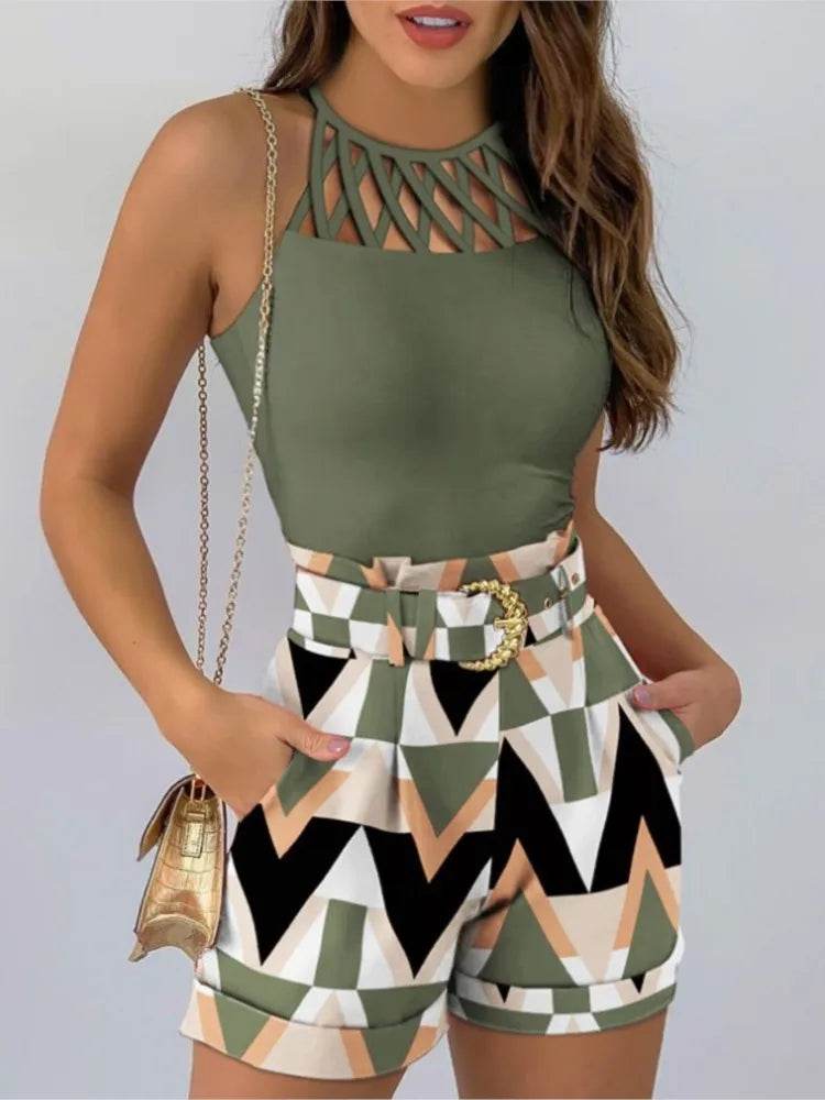 Summer Women's 2-Piece Tank Top & Shorts Set - Casual Print Outfit - Buy Center