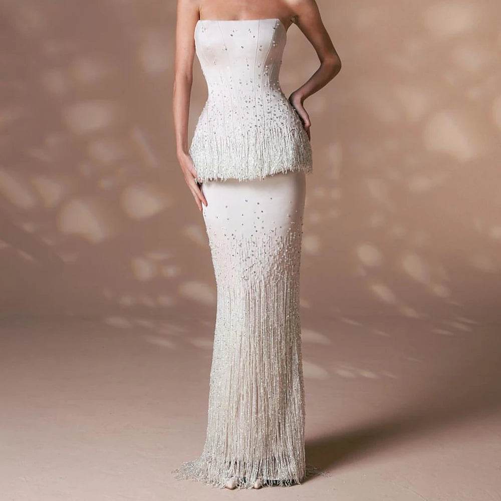 SWEMILE Luxury Crystal Tassel Evening Dress - Strapless Formal Style - Buy Center