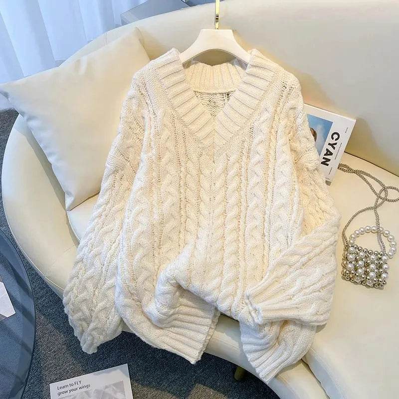 MEXZT Women's Oversized Pink V Neck Sweater - Casual Knitwear - Buy Center