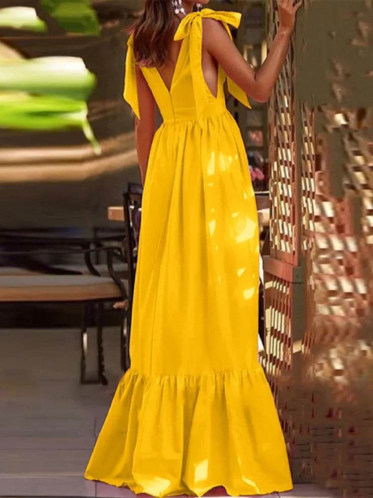 Elegant Women’s V-Neck Backless Summer Dress - Party & Club Wear - Buy Center