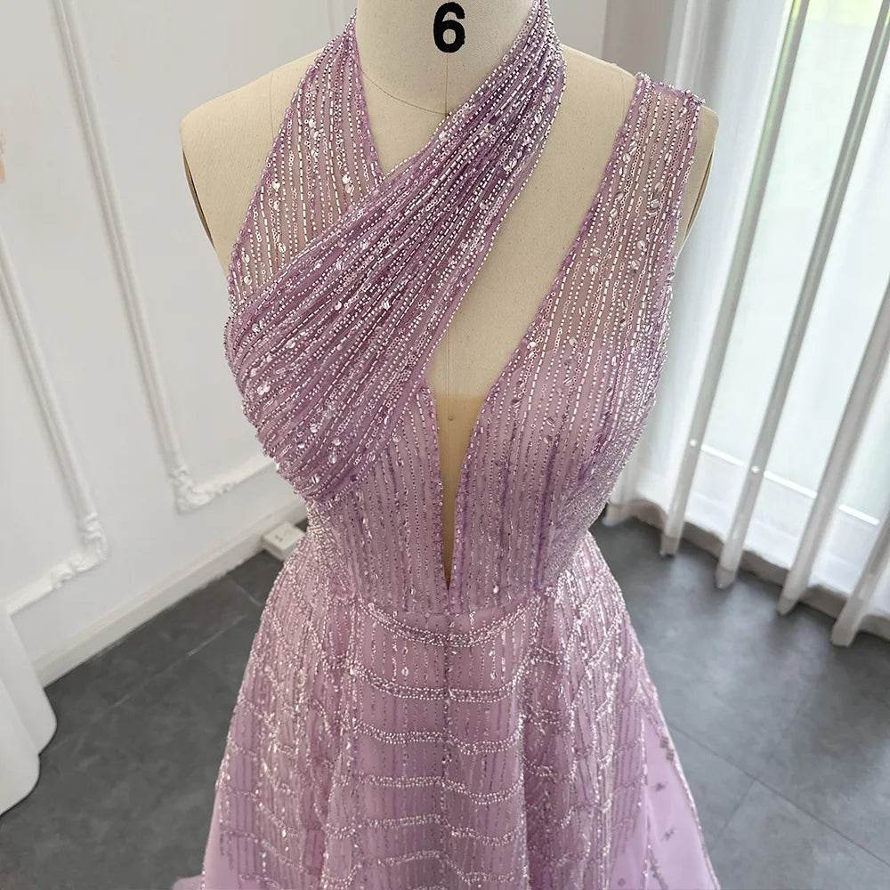 Sharon Said Luxury Lilac Beaded Evening Dress - Formal Prom Gown - Buy Center