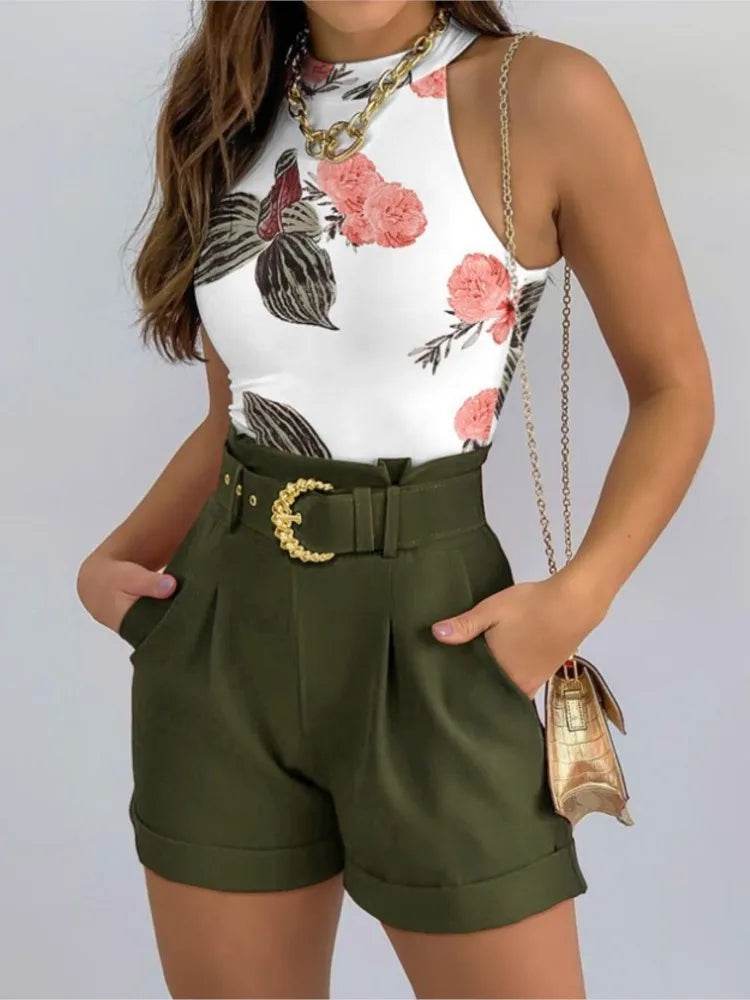 Summer Women's 2-Piece Tank Top & Shorts Set - Casual Print Outfit - Buy Center