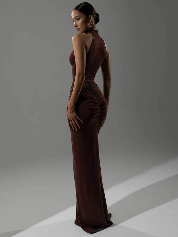 Mozision Ruched Sleeveless Maxi Dress - Sexy High Waist Evening Gown - Buy Center