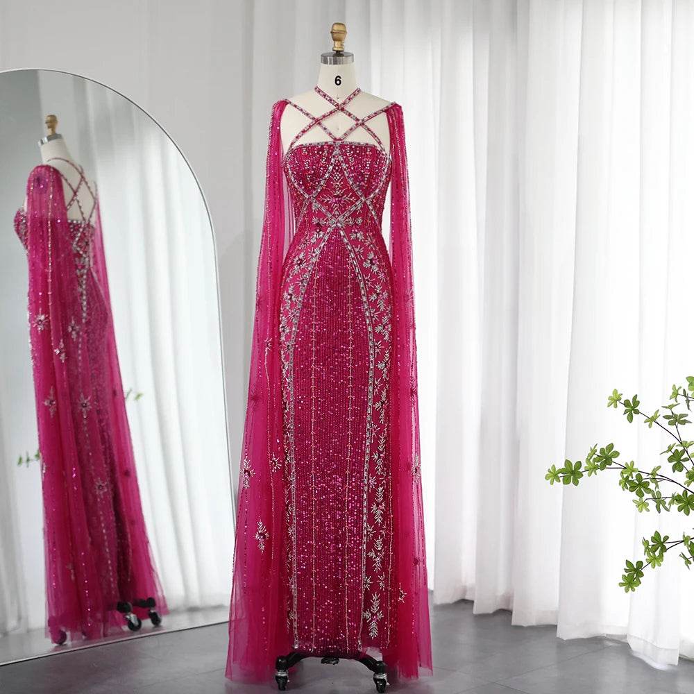 Sharon Said Aqua Lilac Mermaid Evening Dress with Cape Sleeves - Buy Center