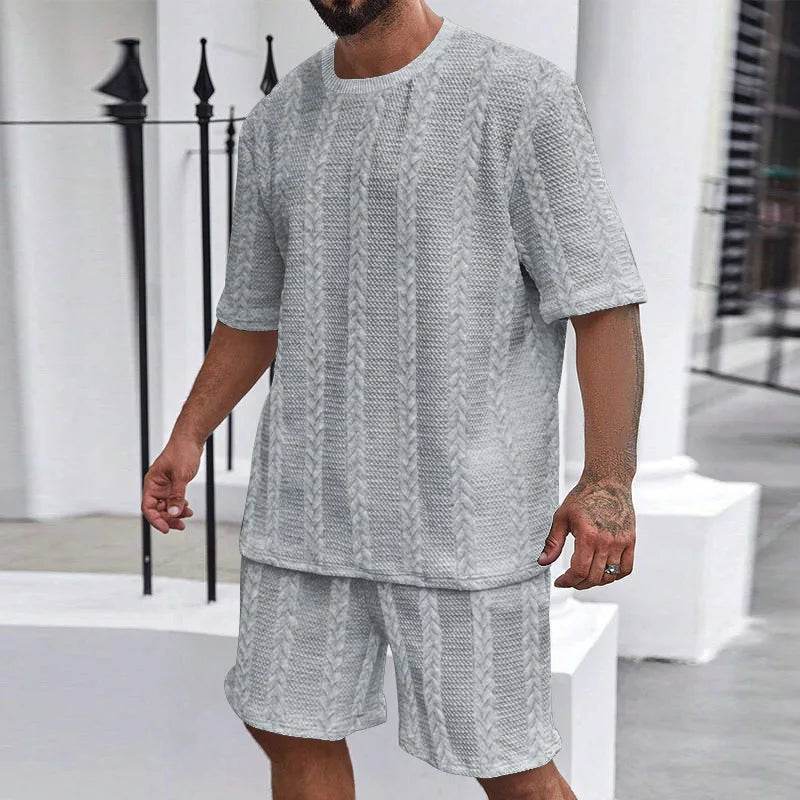 Ayrbao Men's Casual Summer Hoodie Set - Knit, Short Sleeve, Solid Color - Buy Center