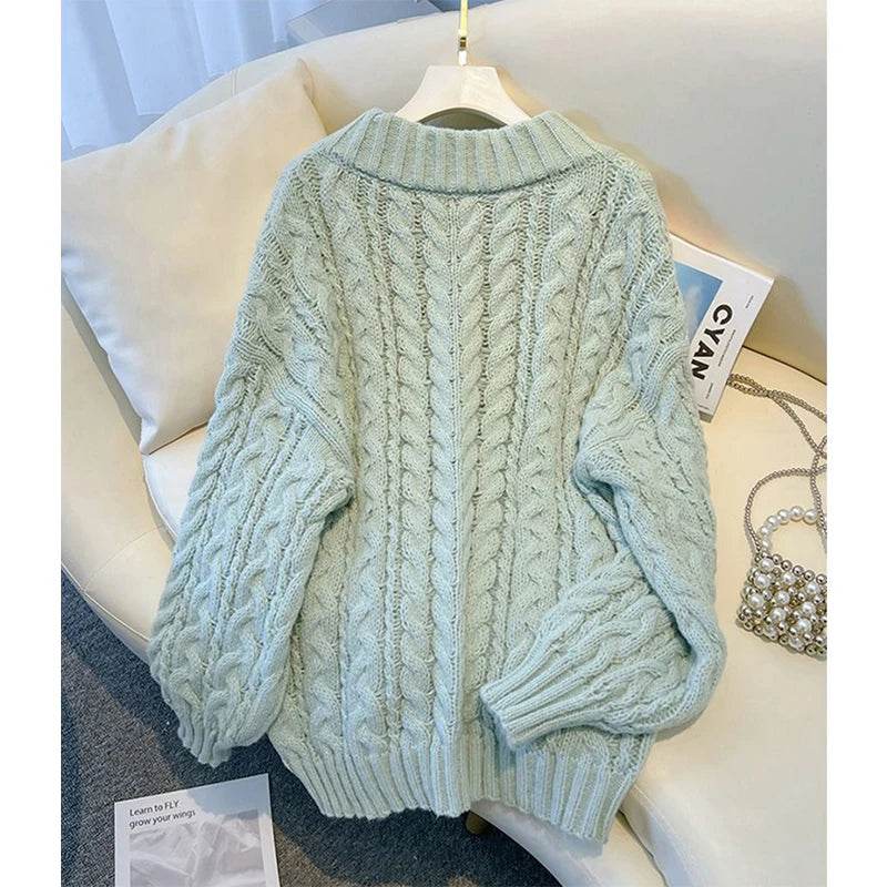 MEXZT Women's Oversized Pink V Neck Sweater - Casual Knitwear - Buy Center